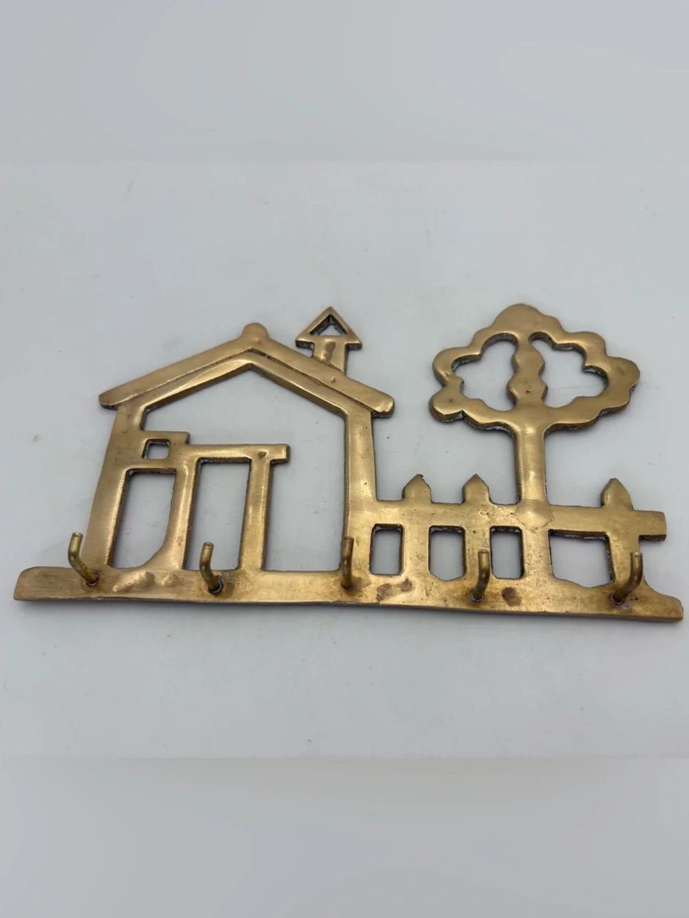 Vintage Brass House Shaped Wall Mounted Key Rack